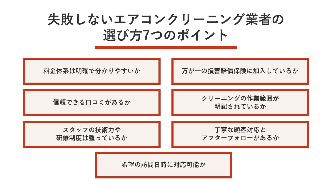 失敗しないエアコンクリーニング業者の選び方7つのポイント